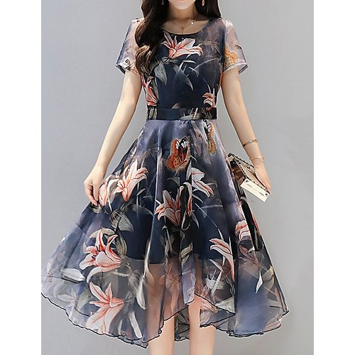 Women Floral Daily Holiday Complex Asymmetrical Slim Dress