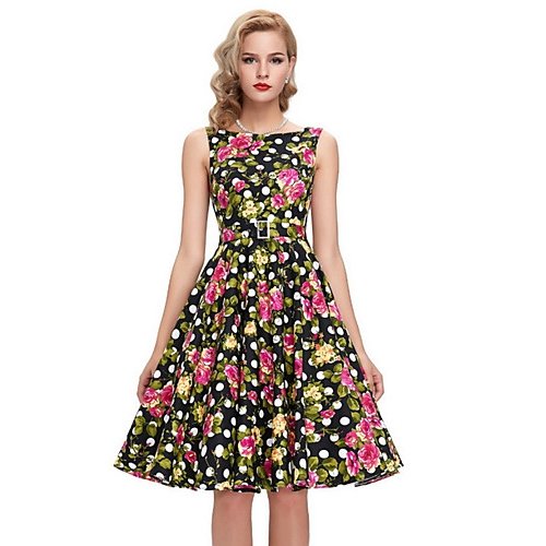 Women elegant A-line dress, floral print