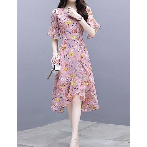 Women daily work chic exquisite trumpet sleeves slim dress