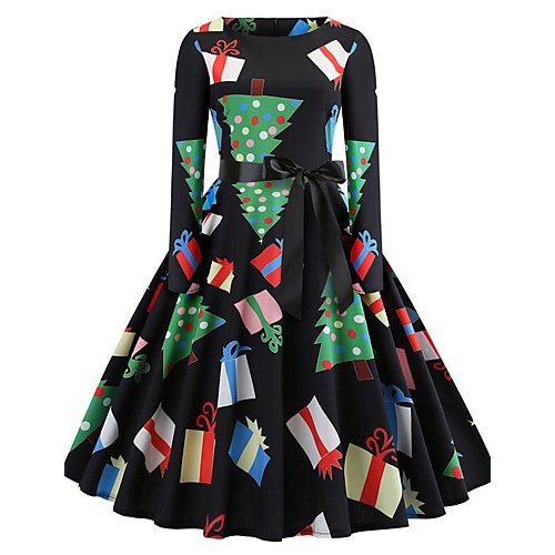 Women Christmas everyday out retro elegant slim dress