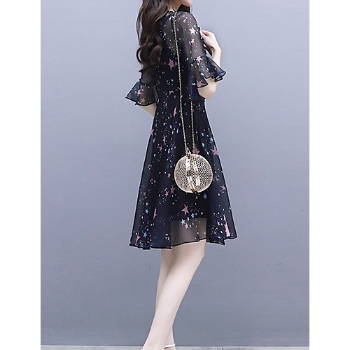 Women daily chic exquisite slim slim dress print V-neck