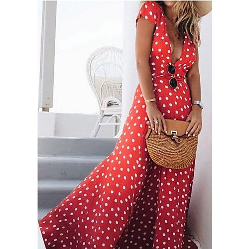 Women Outing Beach Dress Print V