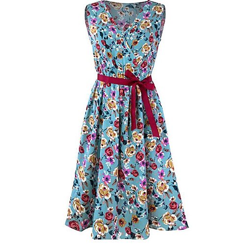 Women Daily Weekend Asymmetric Slim A-Line Dress, Floral