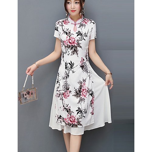 Female floral daily work dress, floral geometry