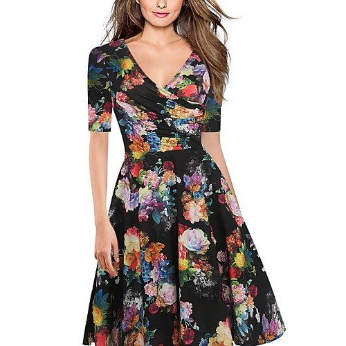 Female dress, solid color floral print