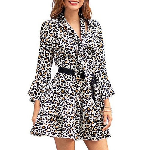 Women everyday fashion complex dress, leopard V-neck