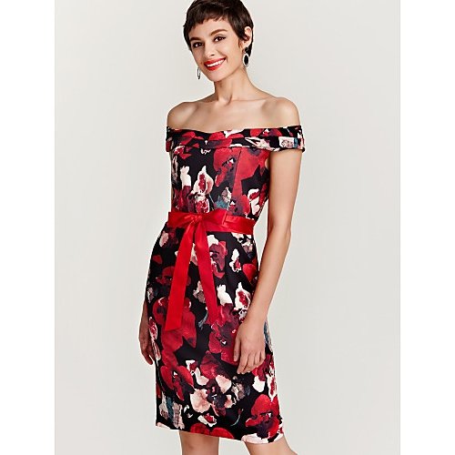 Women off-the-shoulder tight dress with floral off-the-shoulder