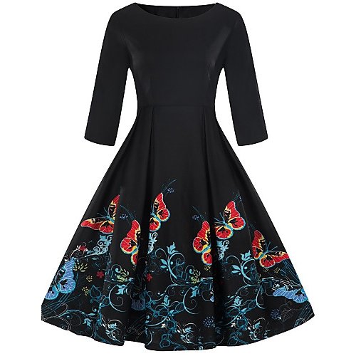 Women vintage elegant dress, floral print