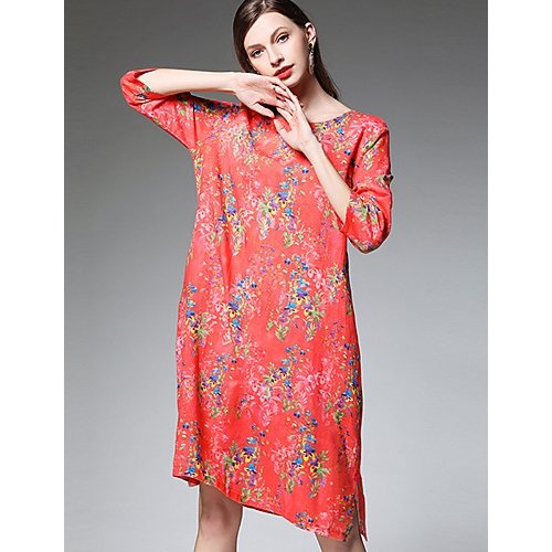 Women elegant A-line dress, floral print single piece