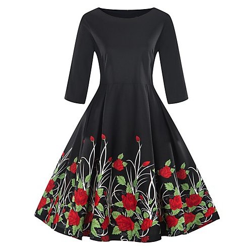 Women vintage elegant dress, floral print