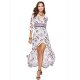 Women Daily Beach Loose Dress, Floral Print High Waist V-neck