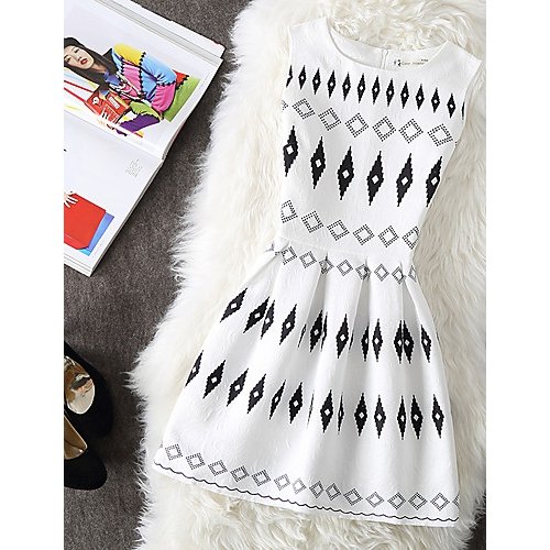 Female A-line dress, color block patch printing