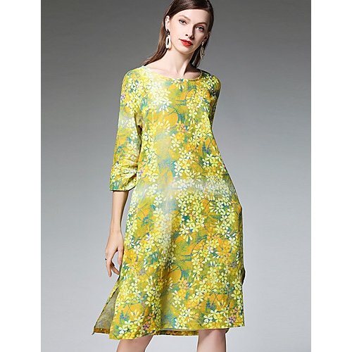 Women elegant A-line dress, floral print