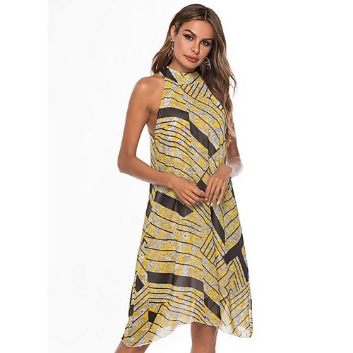 Female elegant A-line dress, striped